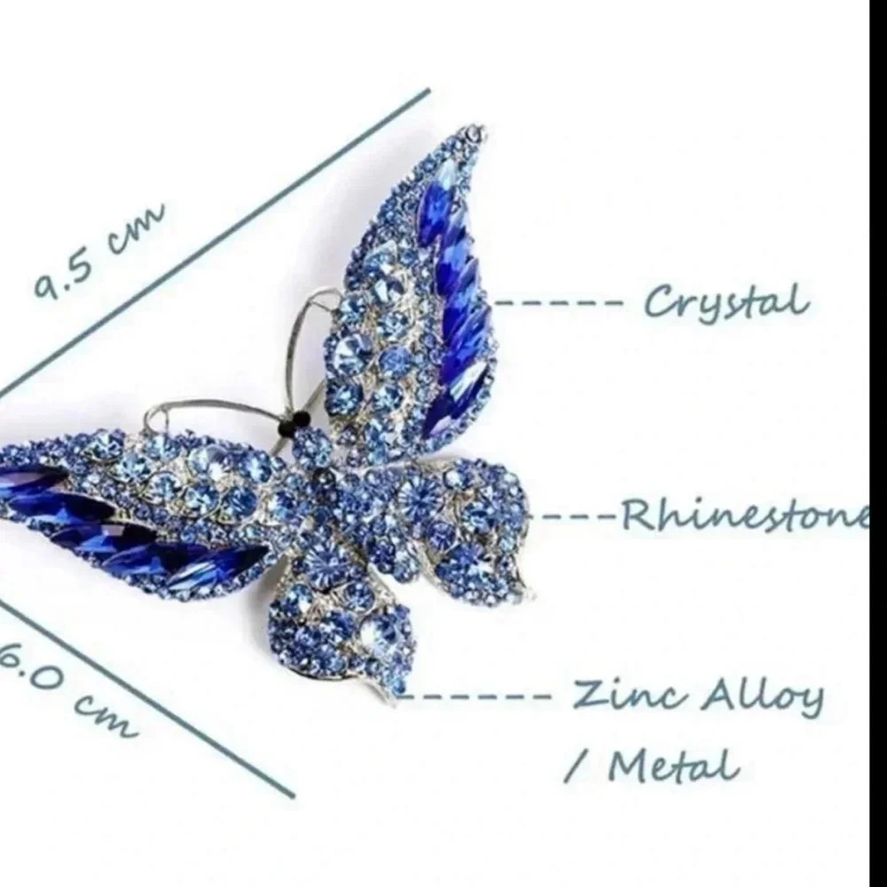 Green Crystal Butterfly Brooch - Elegant Women's Jewelry Large